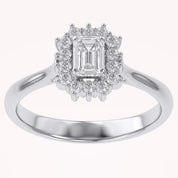 Halo Cluster Engagement Ring Emerald and Round Lab Grown Diamond