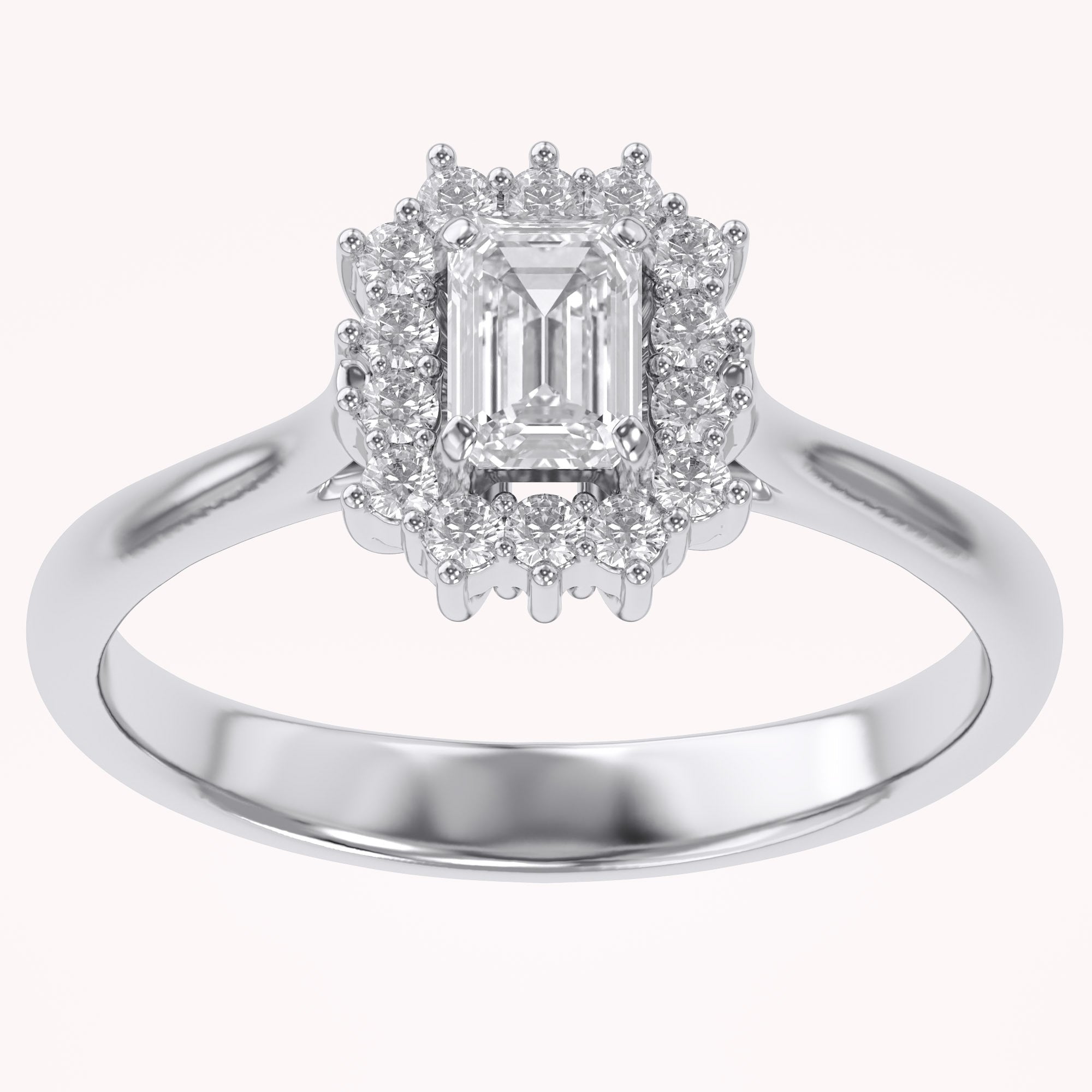 Halo Cluster Engagement Ring Emerald and Round Lab Grown Diamond