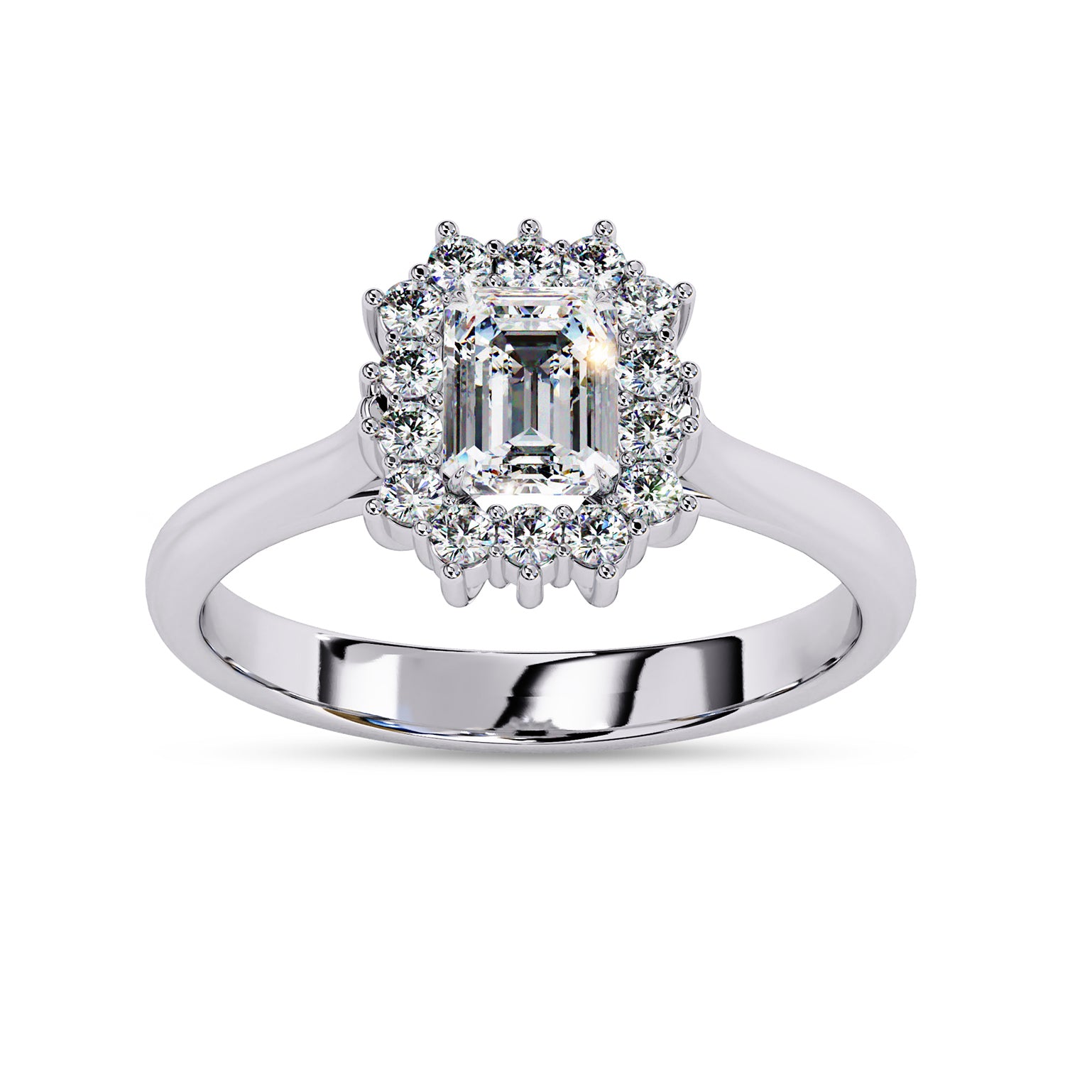 Halo Cluster Engagement Ring Emerald and Round Lab Grown Diamond