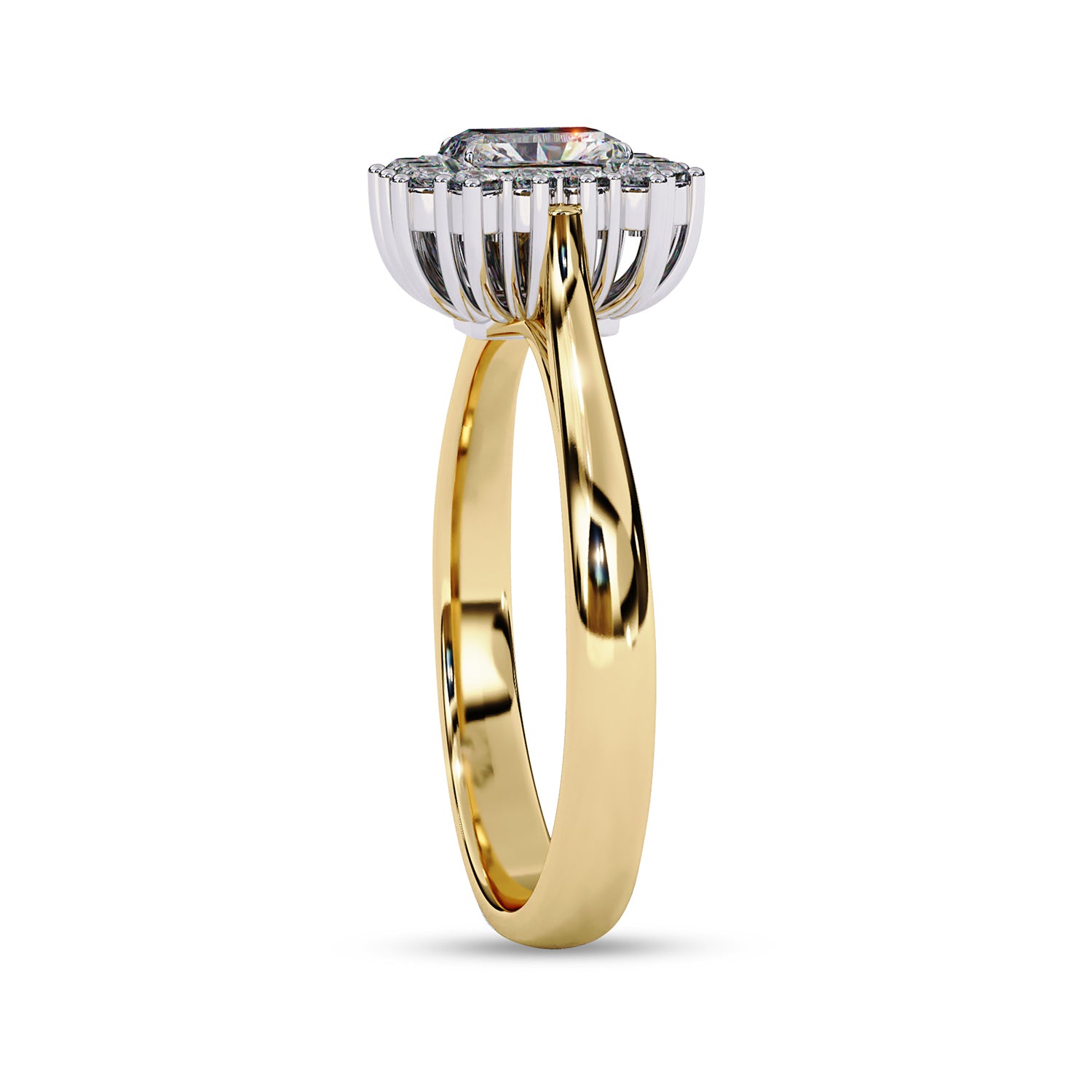 Halo Cluster Engagement Ring Emerald and Round Lab Grown Diamond