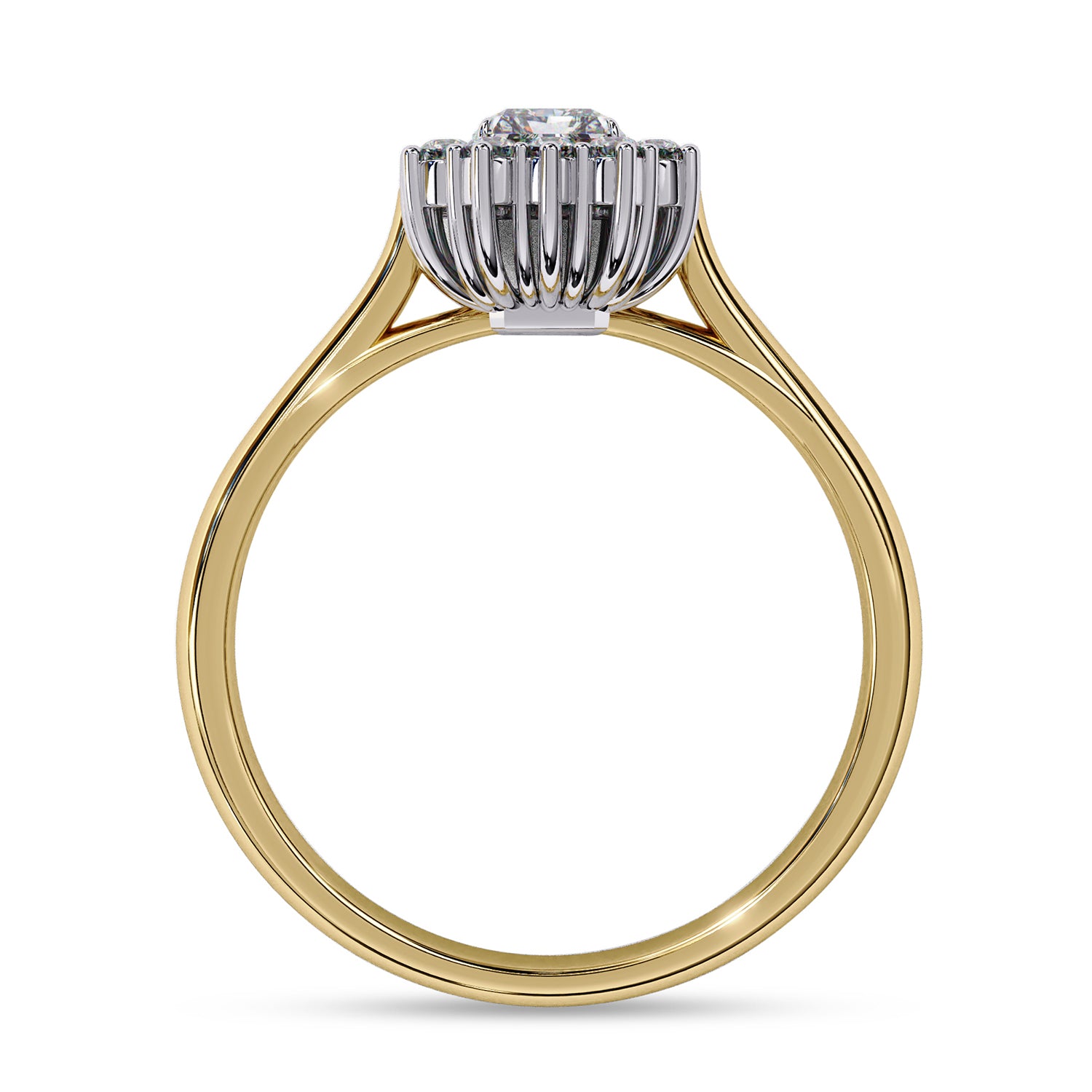 Halo Cluster Engagement Ring Emerald and Round Lab Grown Diamond