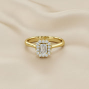 Halo Cluster Engagement Ring Emerald and Round Lab Grown Diamond
