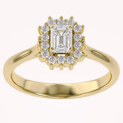 Halo Cluster Engagement Ring Emerald and Round Lab Grown Diamond