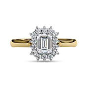 Halo Cluster Engagement Ring Emerald and Round Lab Grown Diamond