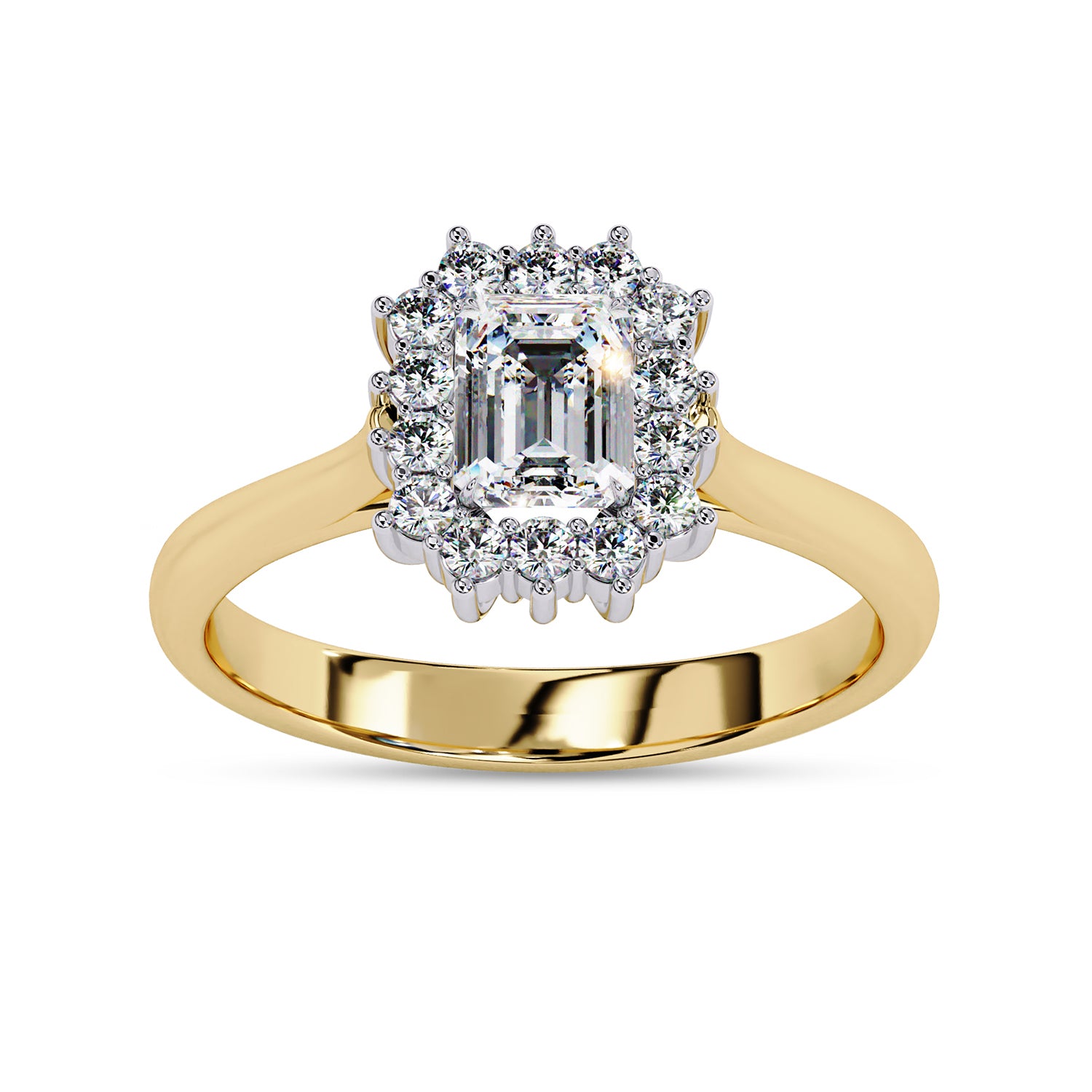 Halo Cluster Engagement Ring Emerald and Round Lab Grown Diamond