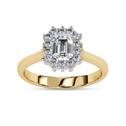 Halo Cluster Engagement Ring Emerald and Round Lab Grown Diamond