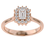 Halo Cluster Engagement Ring Emerald and Round Lab Grown Diamond