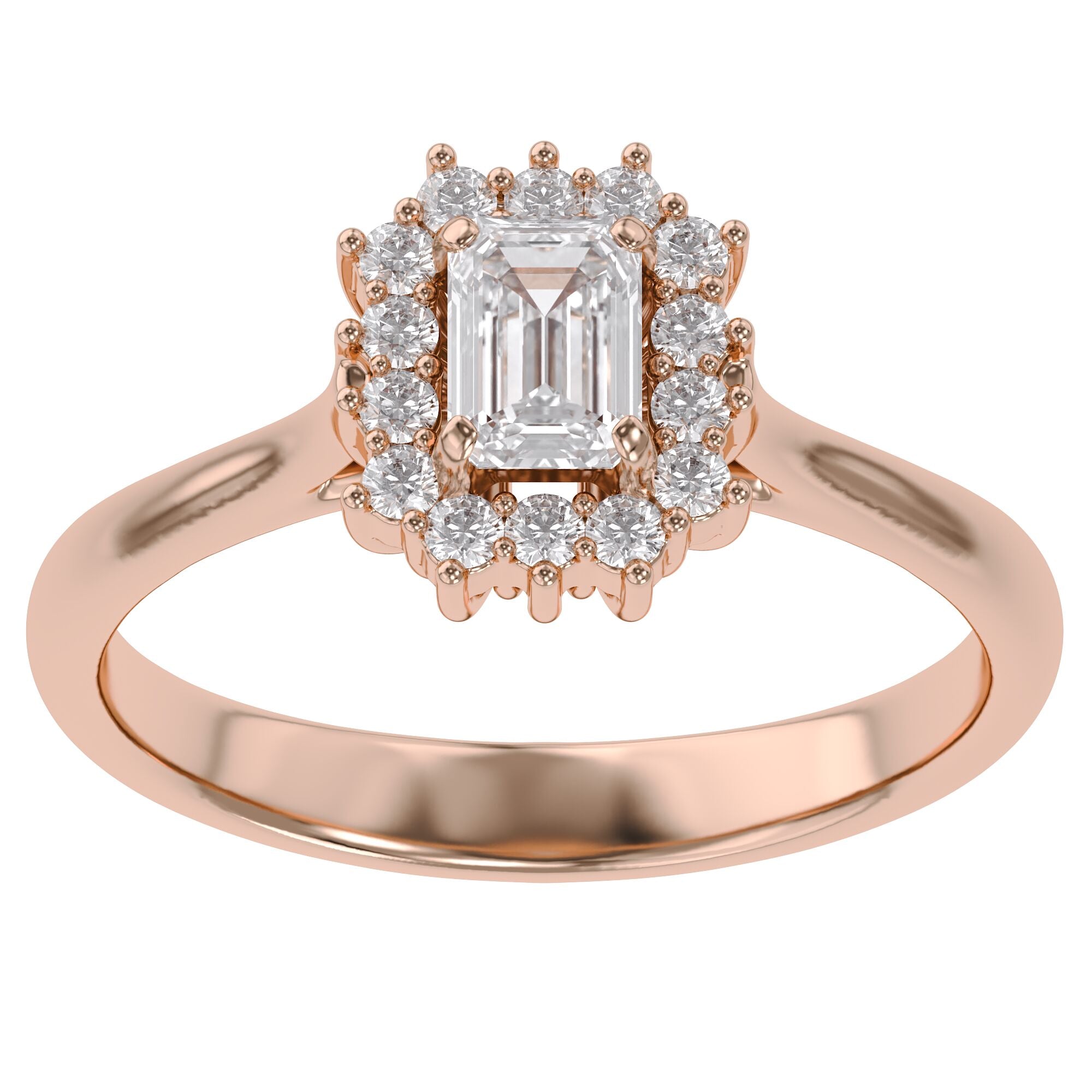Halo Cluster Engagement Ring Emerald and Round Lab Grown Diamond