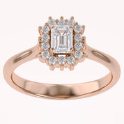 Halo Cluster Engagement Ring Emerald and Round Lab Grown Diamond