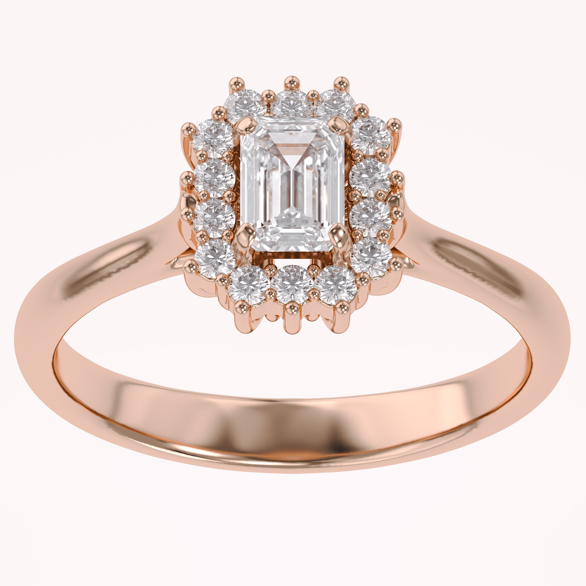 Halo Cluster Engagement Ring Emerald and Round Lab Grown Diamond