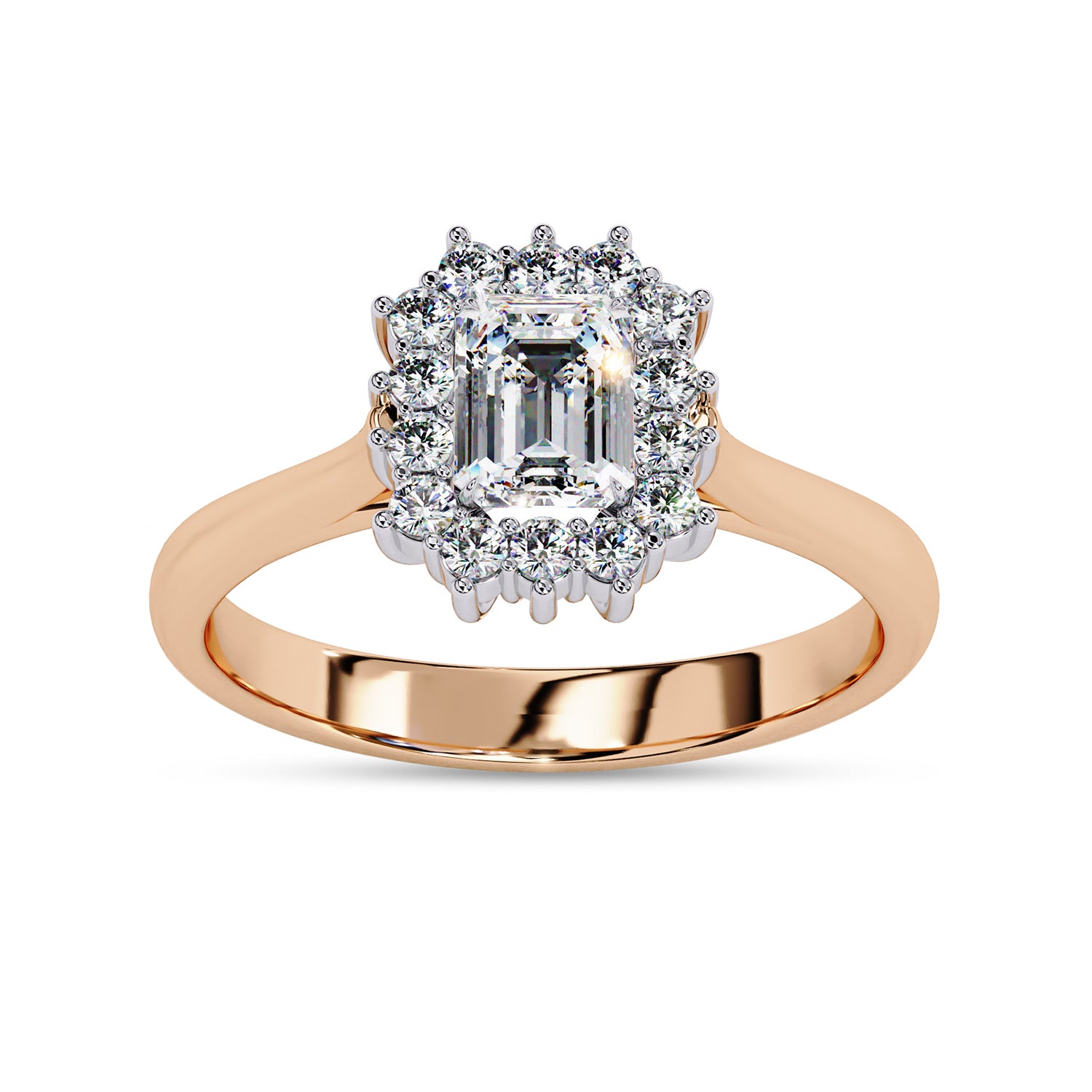 Halo Cluster Engagement Ring Emerald and Round Lab Grown Diamond