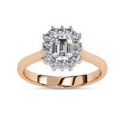 Halo Cluster Engagement Ring Emerald and Round Lab Grown Diamond