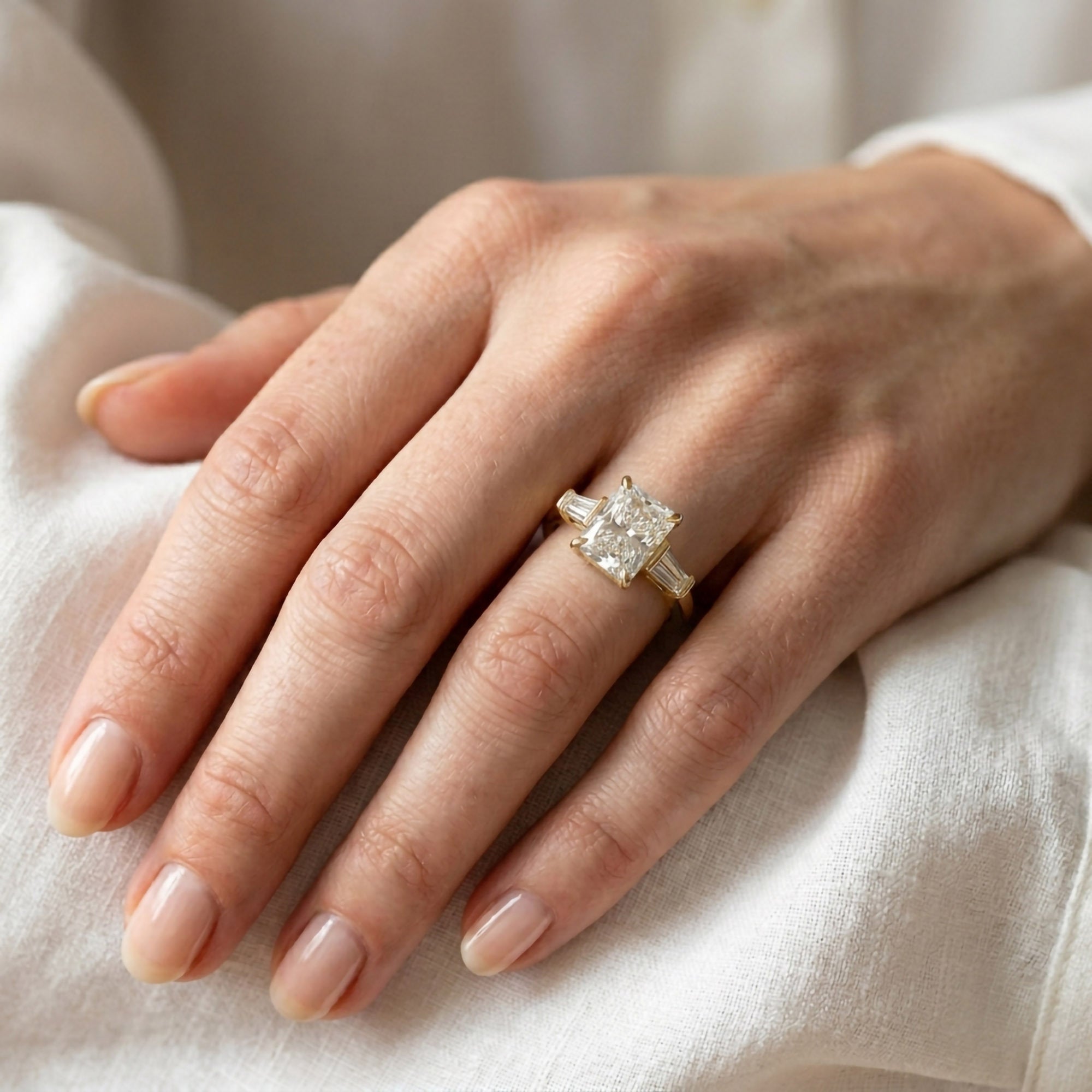Radiant Cut Three Stone Lab Grown Diamond Engagement Ring