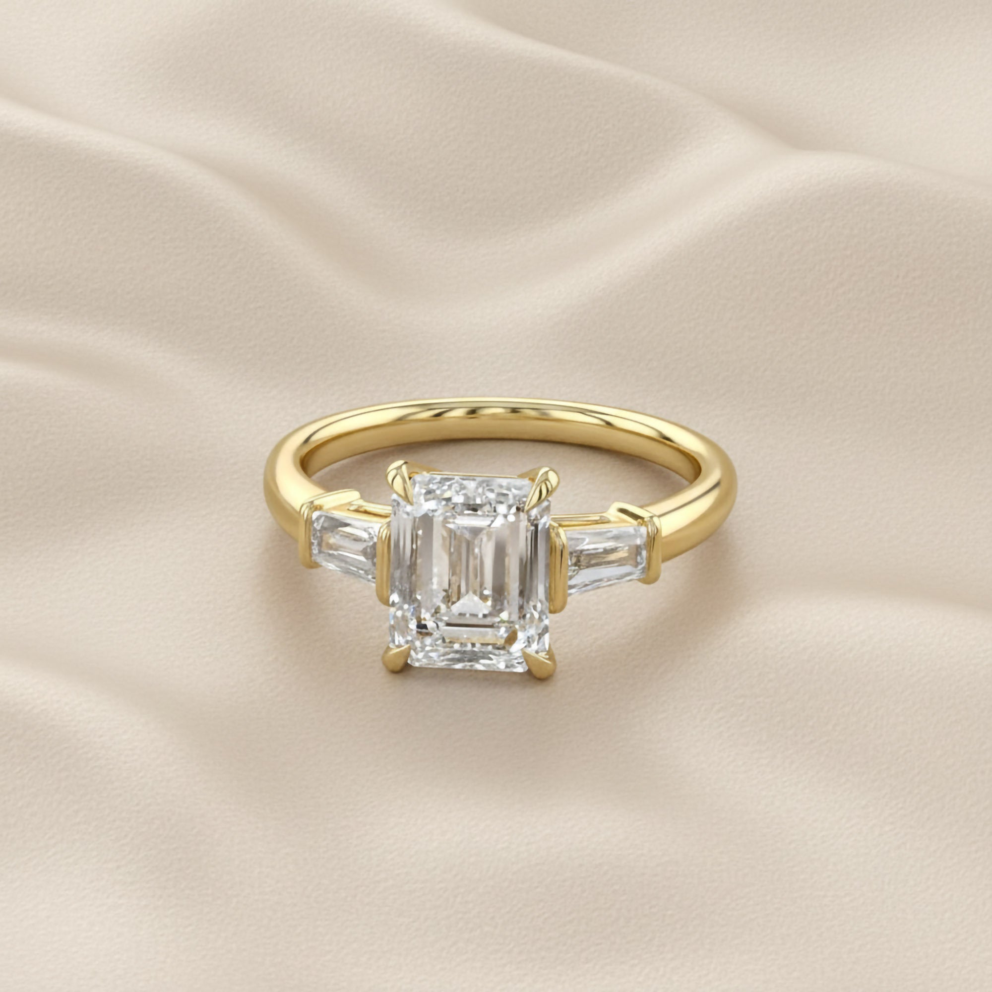Emerald Cut Three Stone Lab Grown Diamond Engagement Ring
