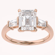 Emerald Cut Three Stone Lab Grown Diamond Engagement Ring