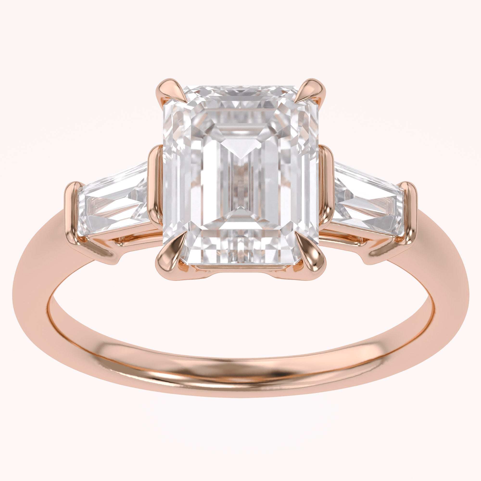 Emerald Cut Three Stone Lab Grown Diamond Engagement Ring