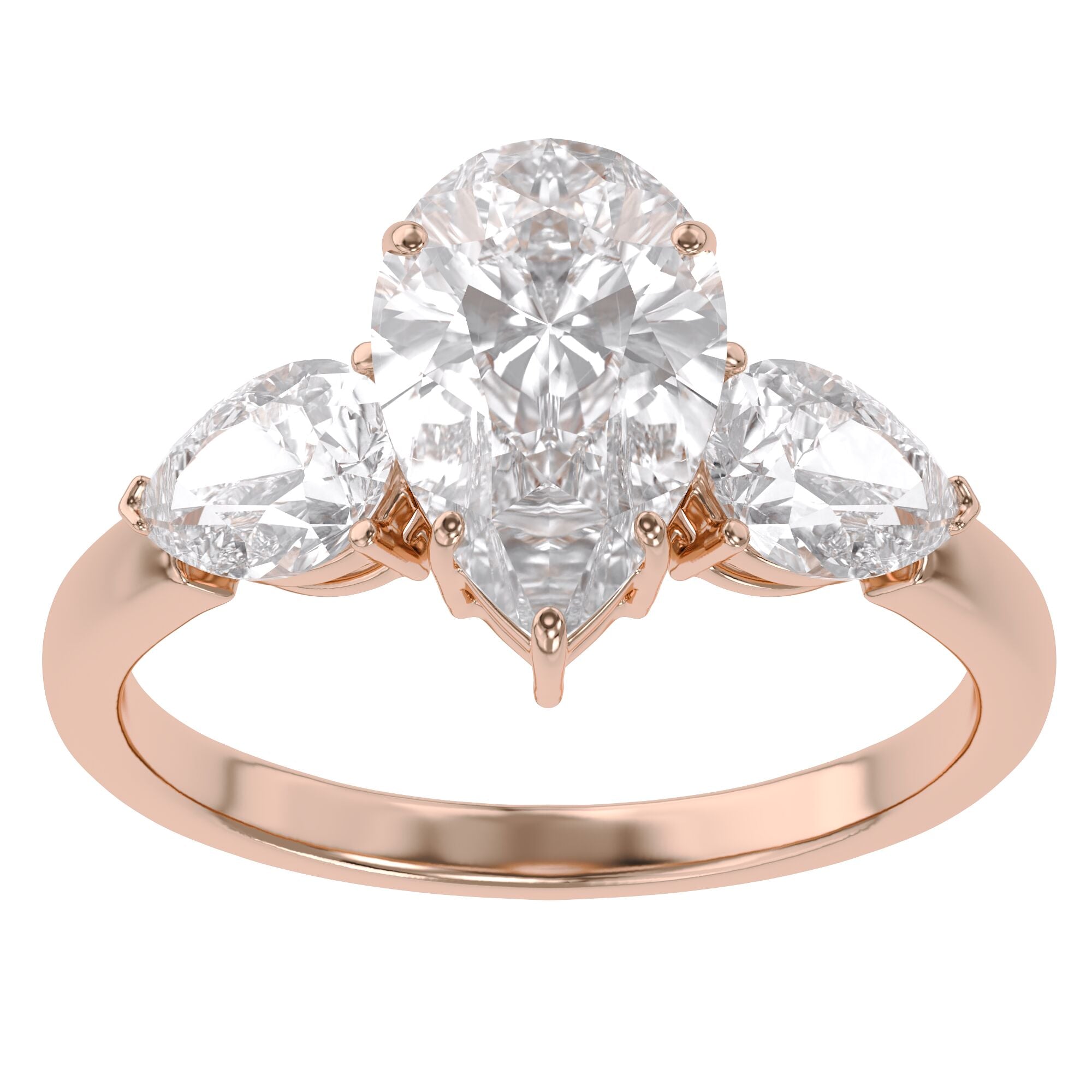 Three Stone Engagement Ring Pear Cut Lab Grown Diamond