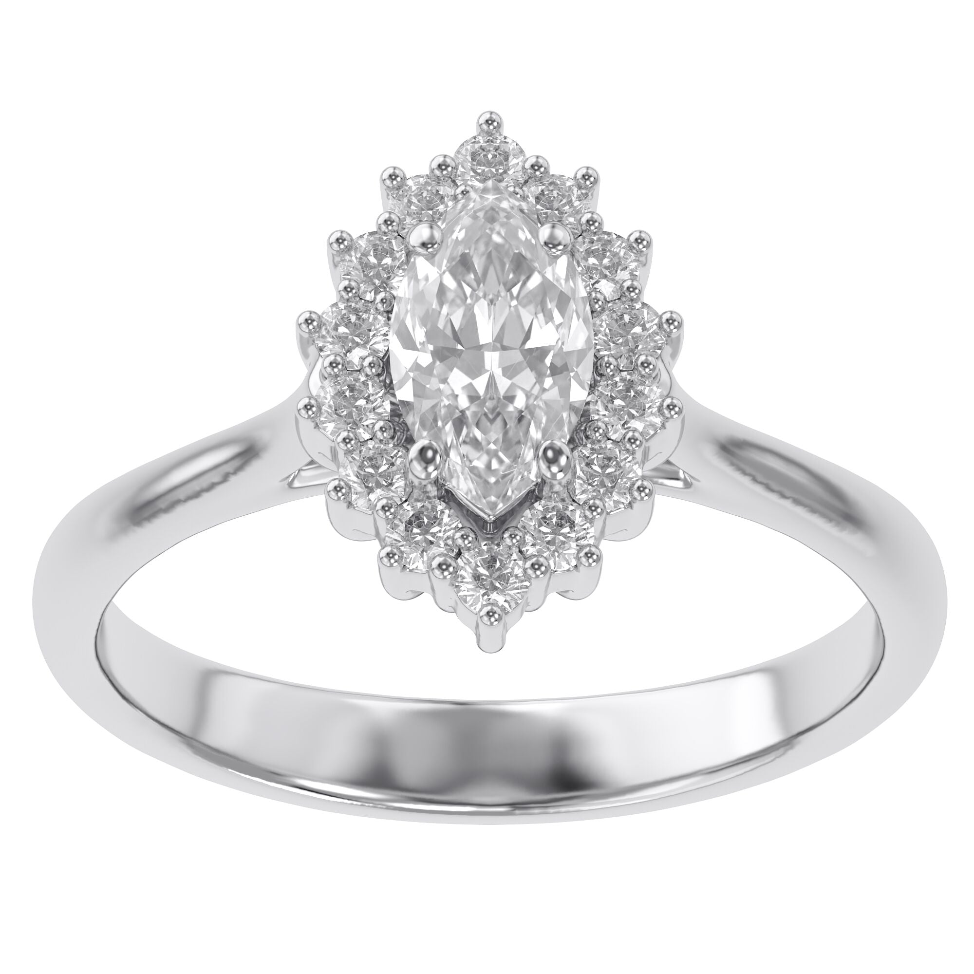 Halo Cluster Engagement Ring Marquise and Round Lab Grown Diamond