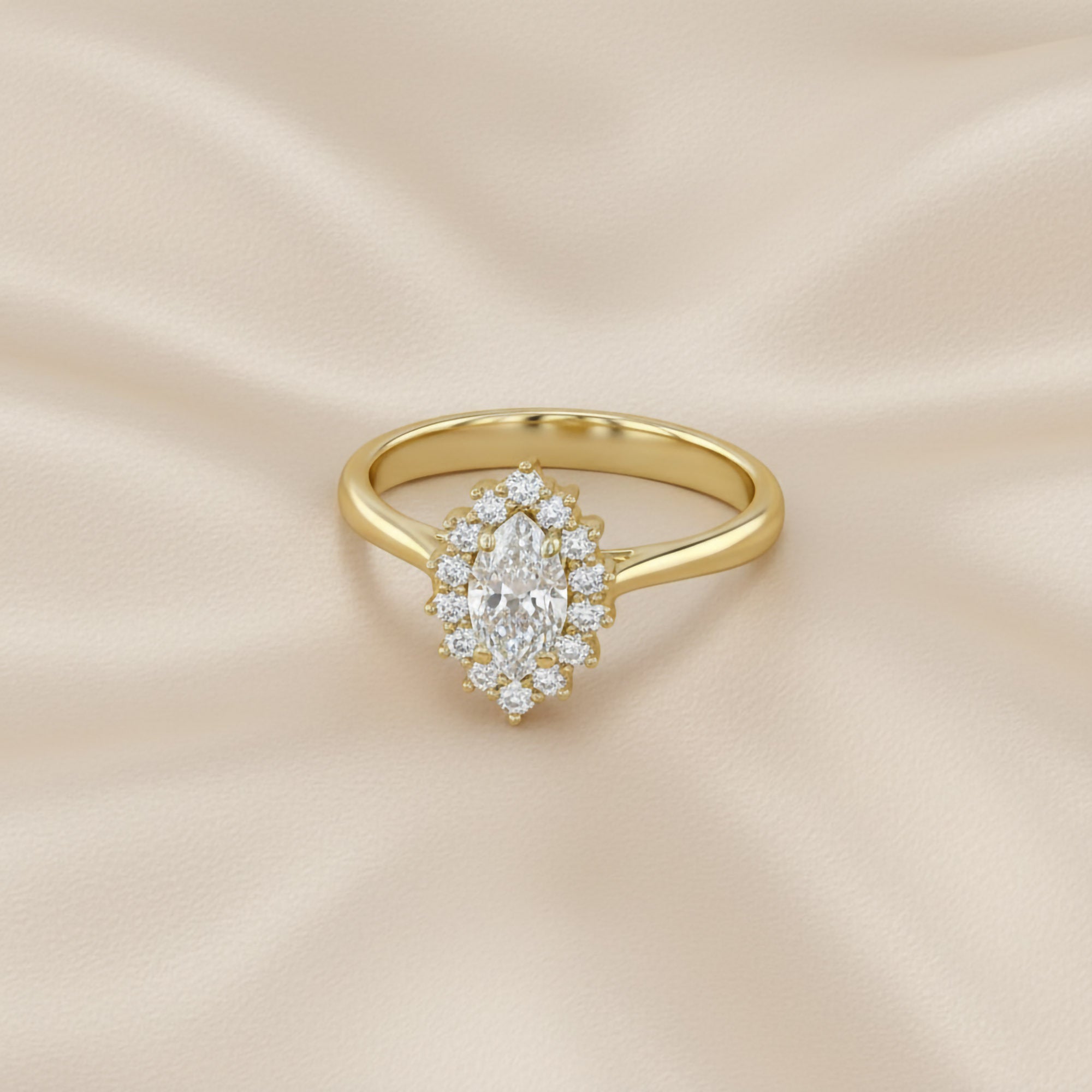 Halo Cluster Engagement Ring Marquise and Round Lab Grown Diamond