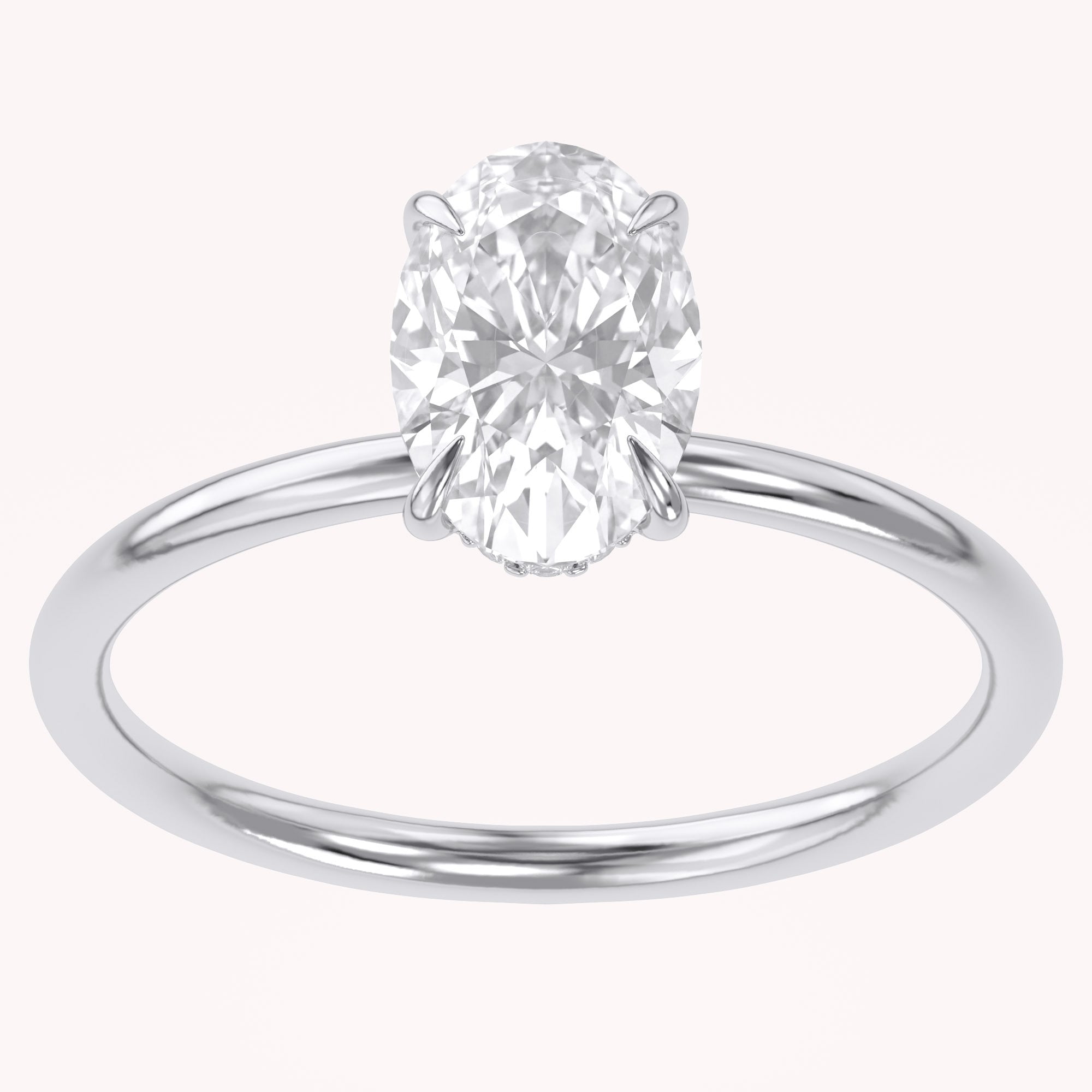 Hidden Halo Solitaire Engagement Ring Oval and Round Lab Grown Diamond
