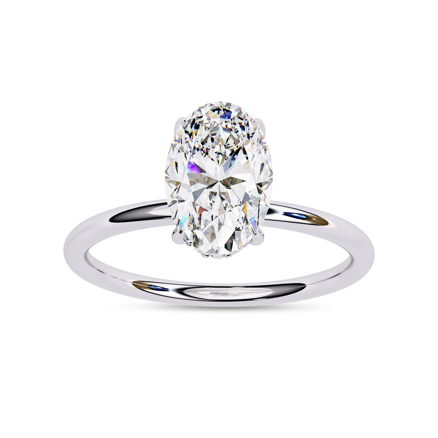 Hidden Halo Solitaire Engagement Ring Oval and Round Lab Grown Diamond