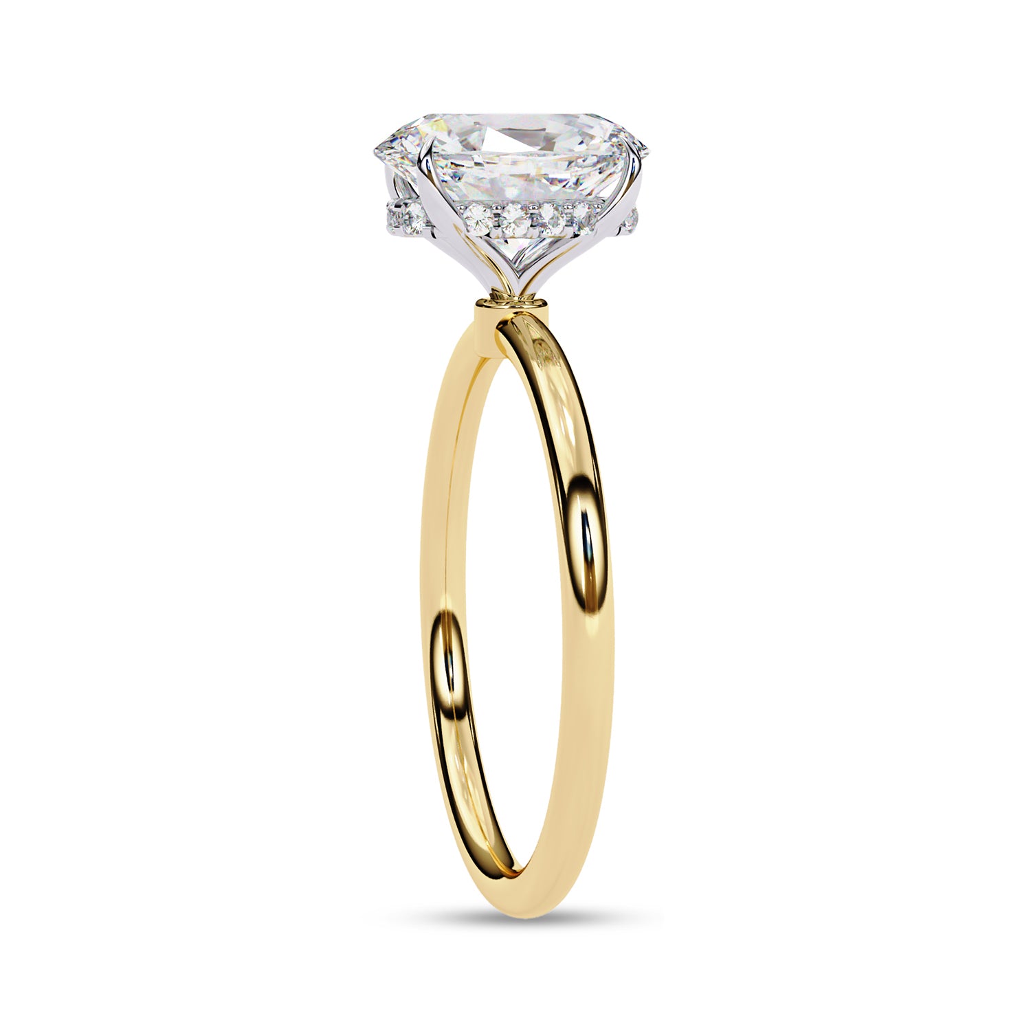 Hidden Halo Solitaire Engagement Ring Oval and Round Lab Grown Diamond