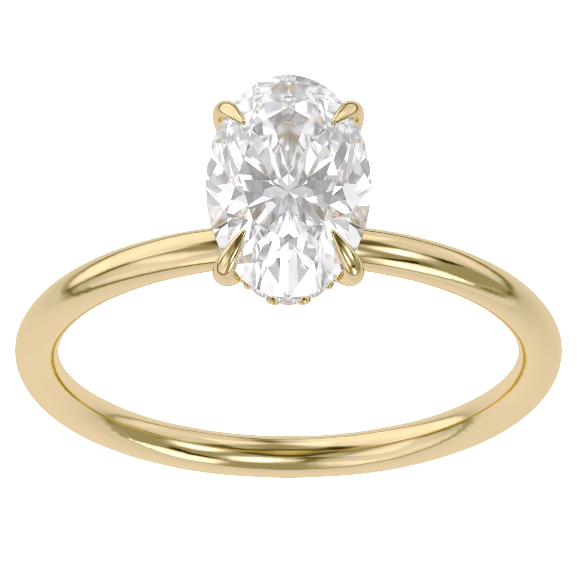 Hidden Halo Solitaire Engagement Ring Oval and Round Lab Grown Diamond