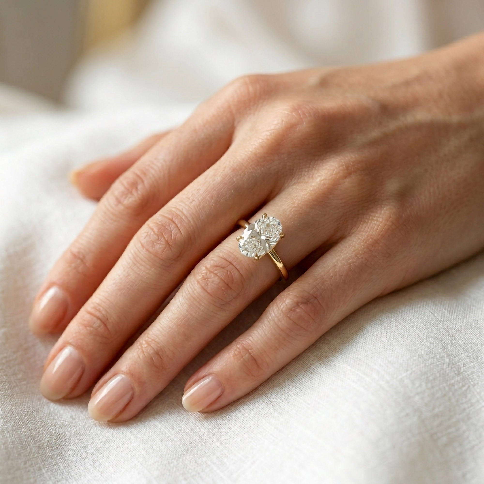 Hidden Halo Solitaire Engagement Ring Oval and Round Lab Grown Diamond