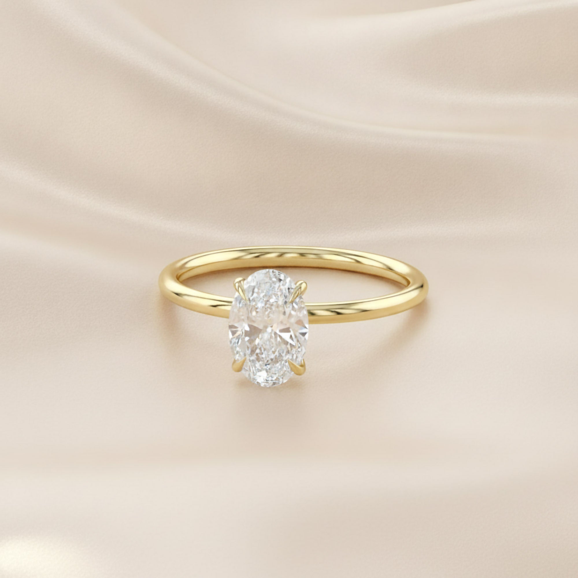 Hidden Halo Solitaire Engagement Ring Oval and Round Lab Grown Diamond