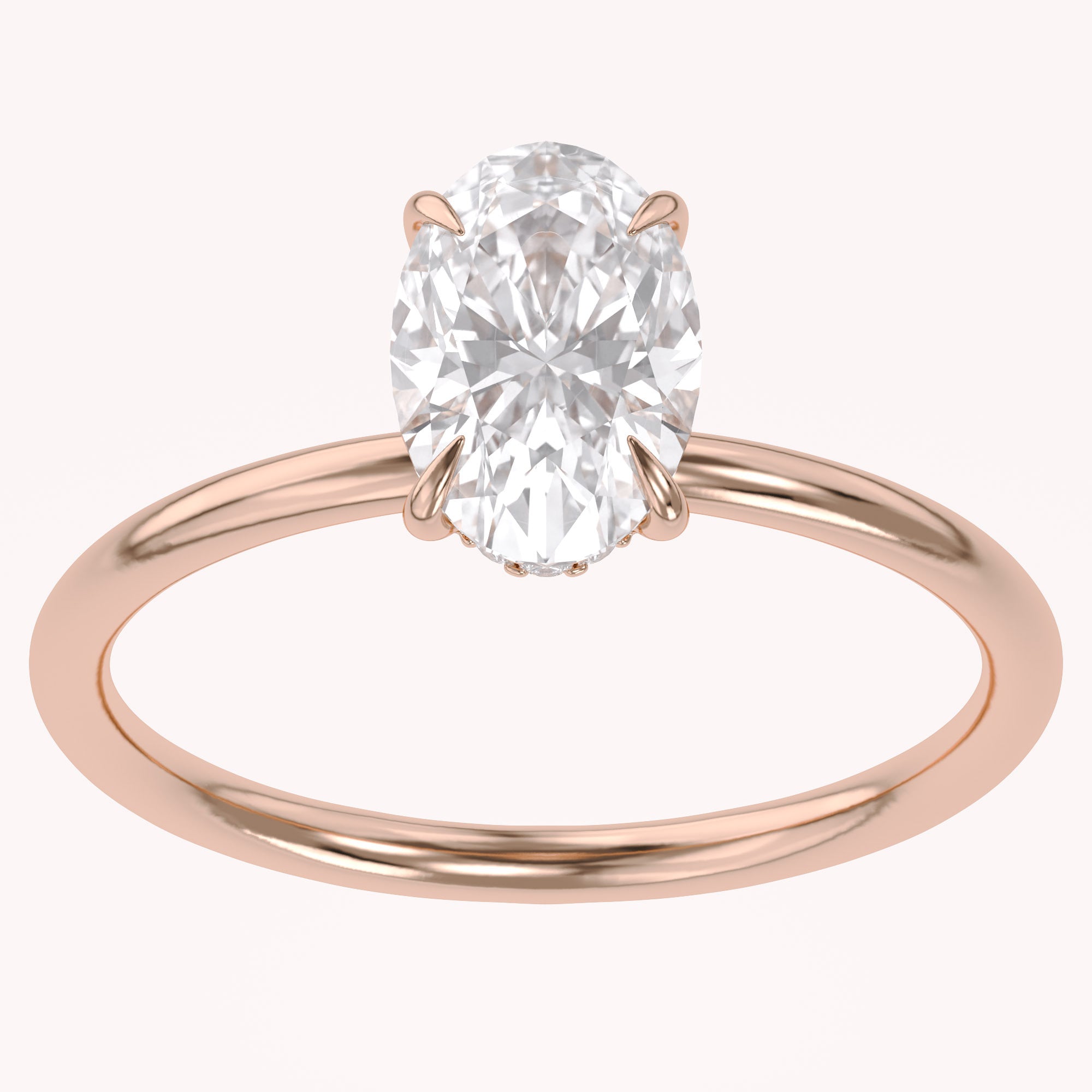 Hidden Halo Solitaire Engagement Ring Oval and Round Lab Grown Diamond