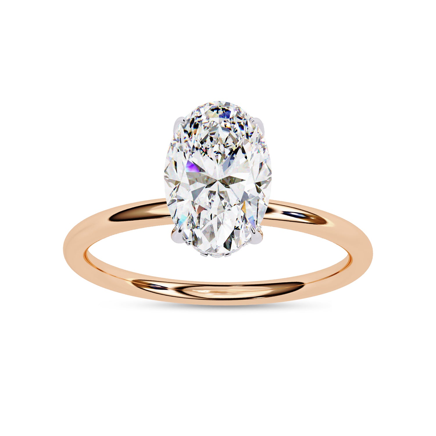 Hidden Halo Solitaire Engagement Ring Oval and Round Lab Grown Diamond