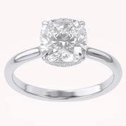 Hidden Halo Solitaire Engagement Ring Cushion and Round Lab Grown Diamond