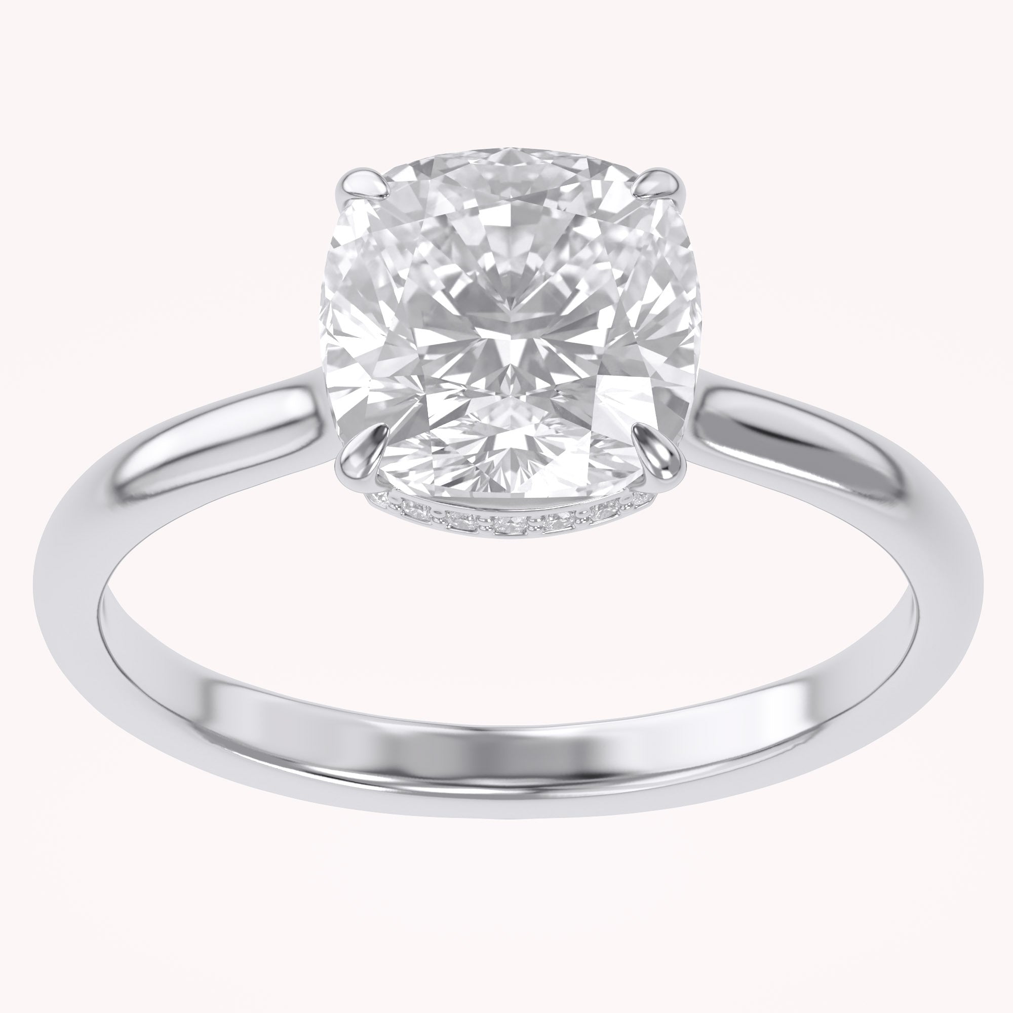 Hidden Halo Solitaire Engagement Ring Cushion and Round Lab Grown Diamond