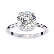 Hidden Halo Solitaire Engagement Ring Cushion and Round Lab Grown Diamond