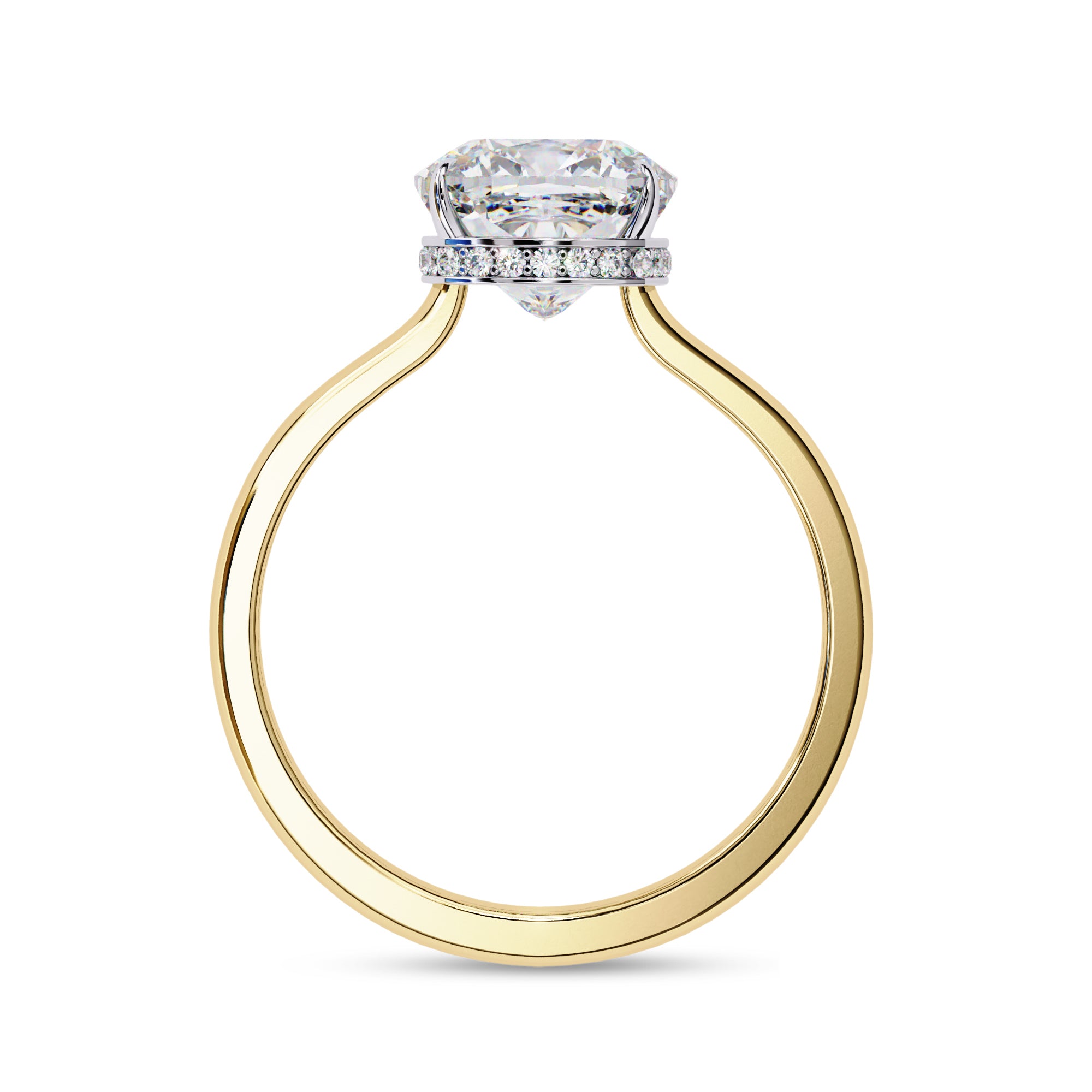 Hidden Halo Solitaire Engagement Ring Cushion and Round Lab Grown Diamond