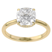 Hidden Halo Solitaire Engagement Ring Cushion and Round Lab Grown Diamond