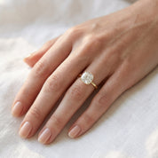 Hidden Halo Solitaire Engagement Ring Cushion and Round Lab Grown Diamond