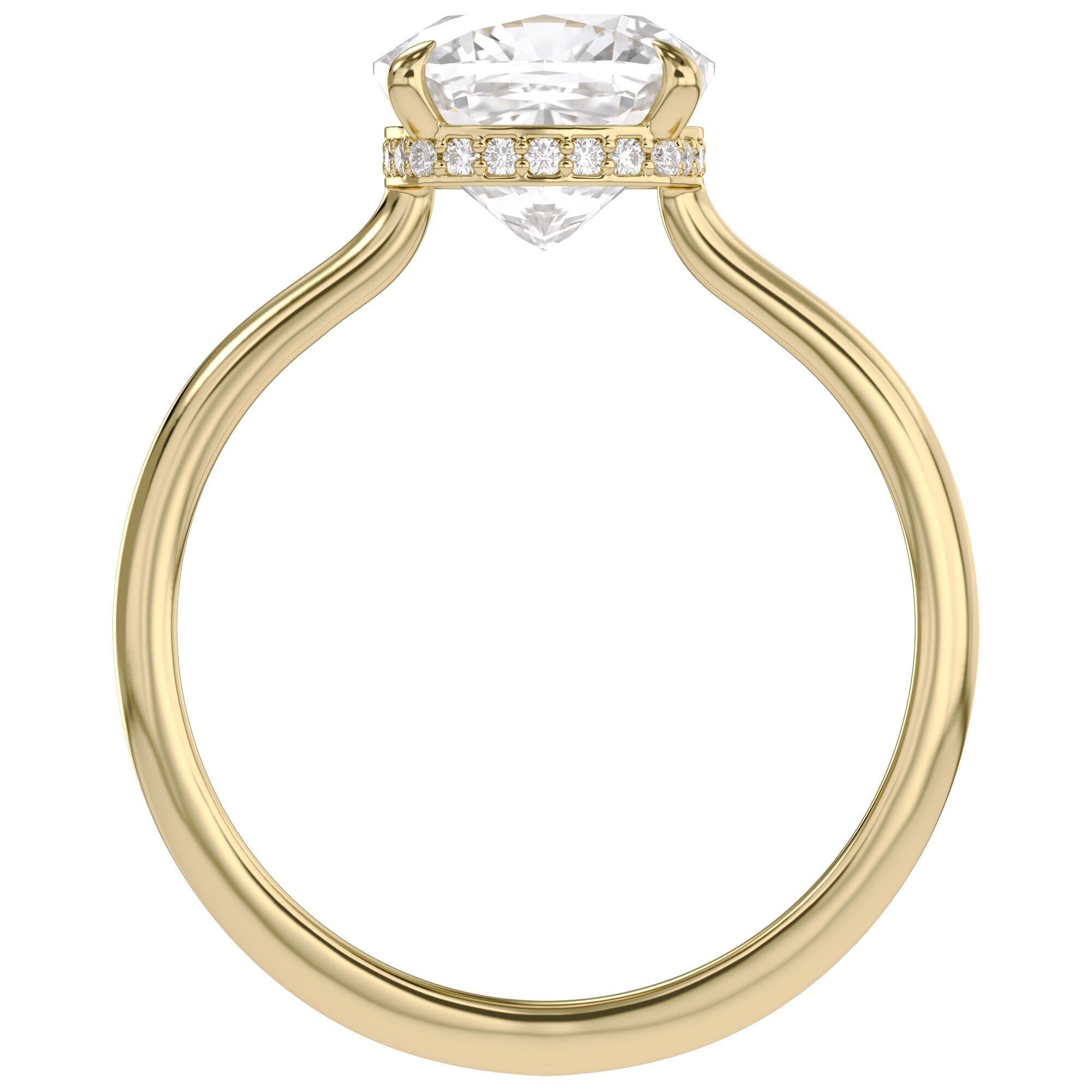 Hidden Halo Solitaire Engagement Ring Cushion and Round Lab Grown Diamond