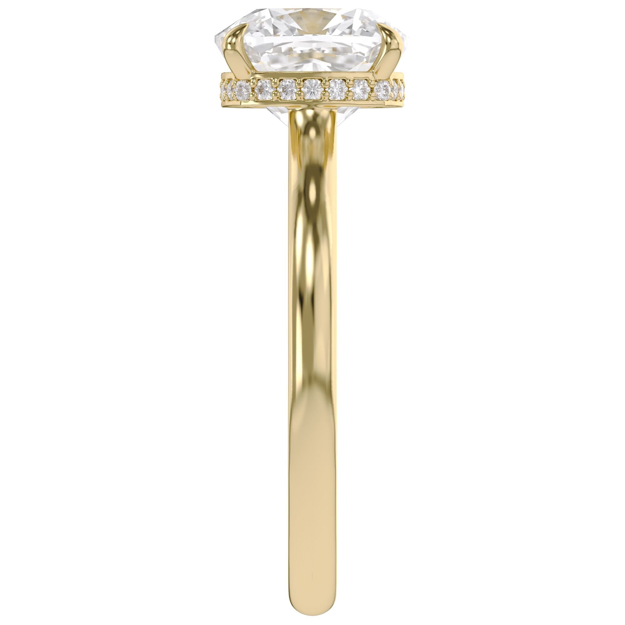 Hidden Halo Solitaire Engagement Ring Cushion and Round Lab Grown Diamond