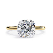 Hidden Halo Solitaire Engagement Ring Cushion and Round Lab Grown Diamond
