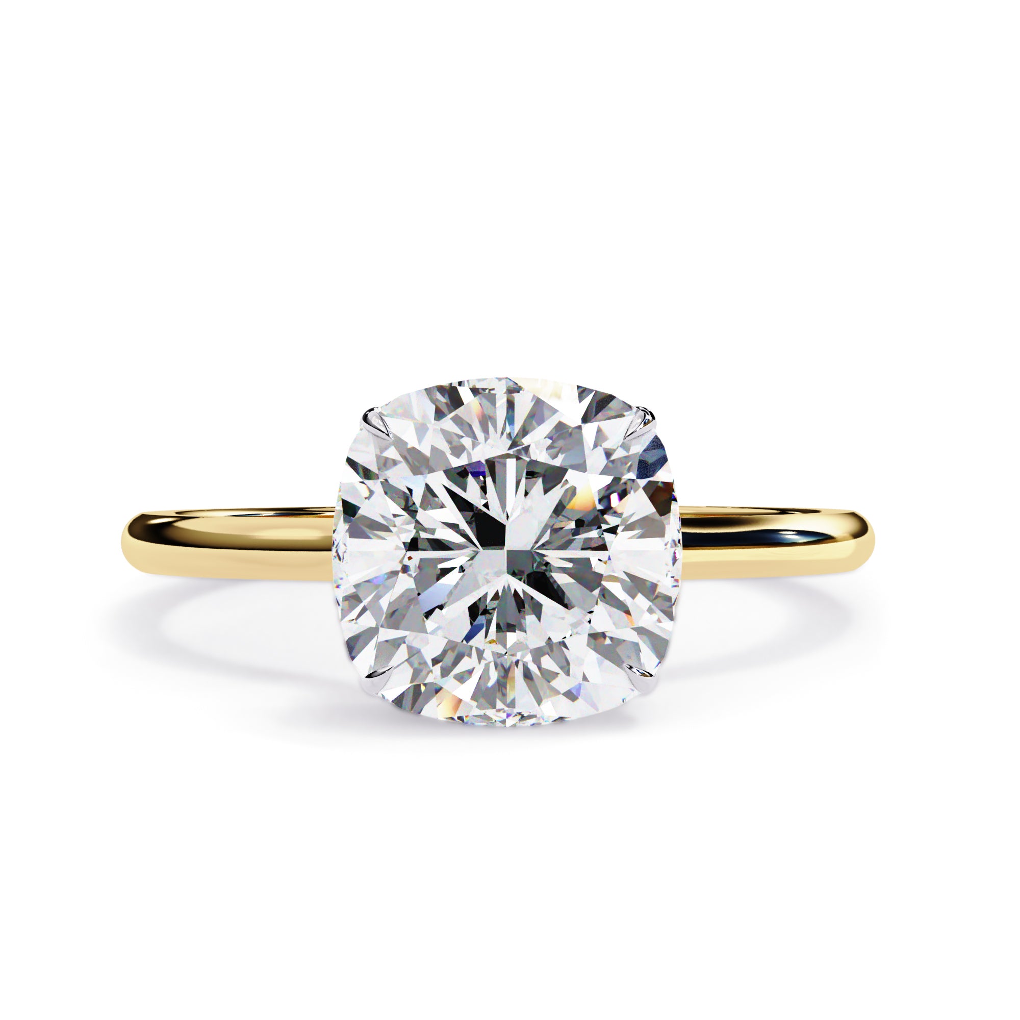 Hidden Halo Solitaire Engagement Ring Cushion and Round Lab Grown Diamond