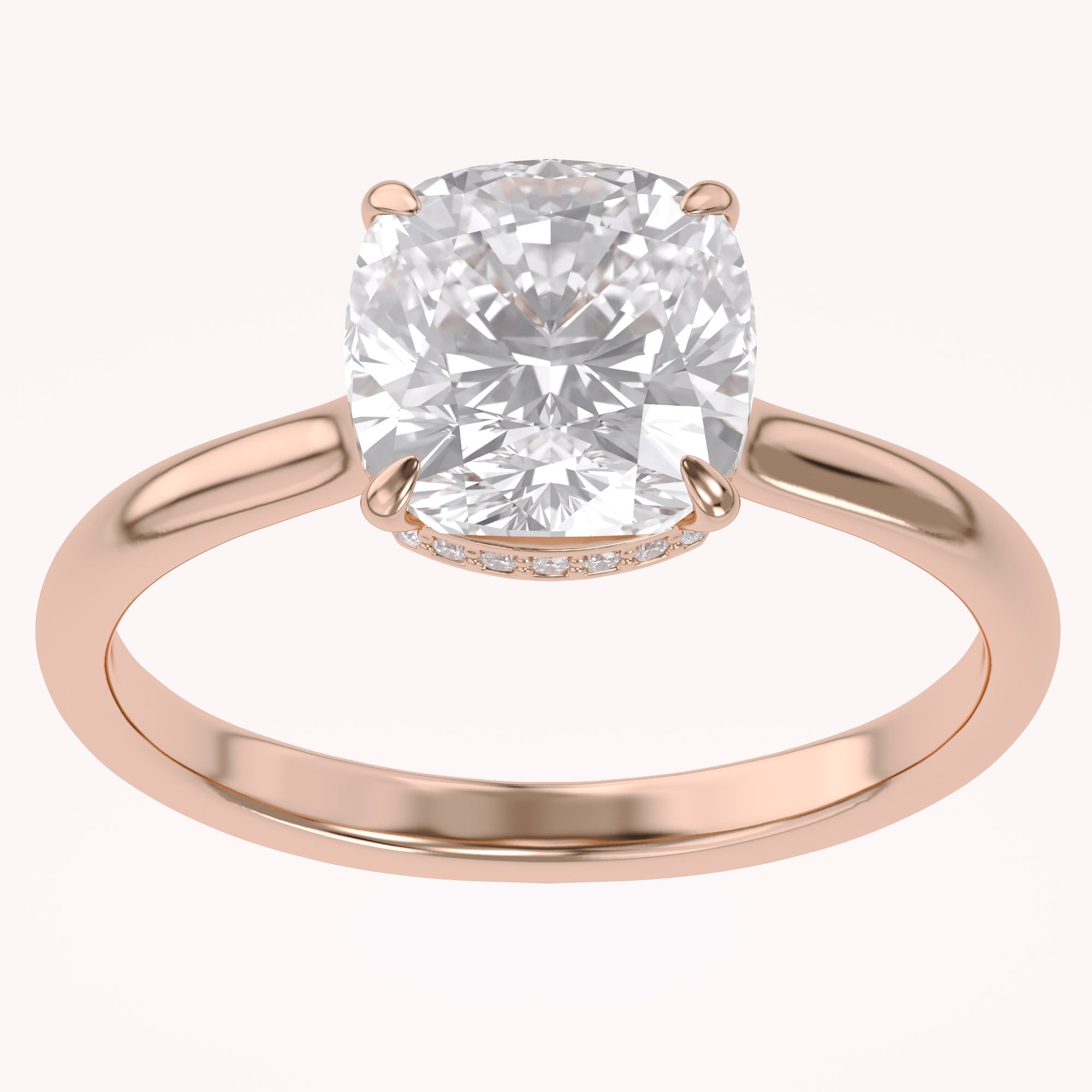 Hidden Halo Solitaire Engagement Ring Cushion and Round Lab Grown Diamond