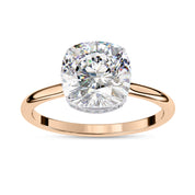 Hidden Halo Solitaire Engagement Ring Cushion and Round Lab Grown Diamond