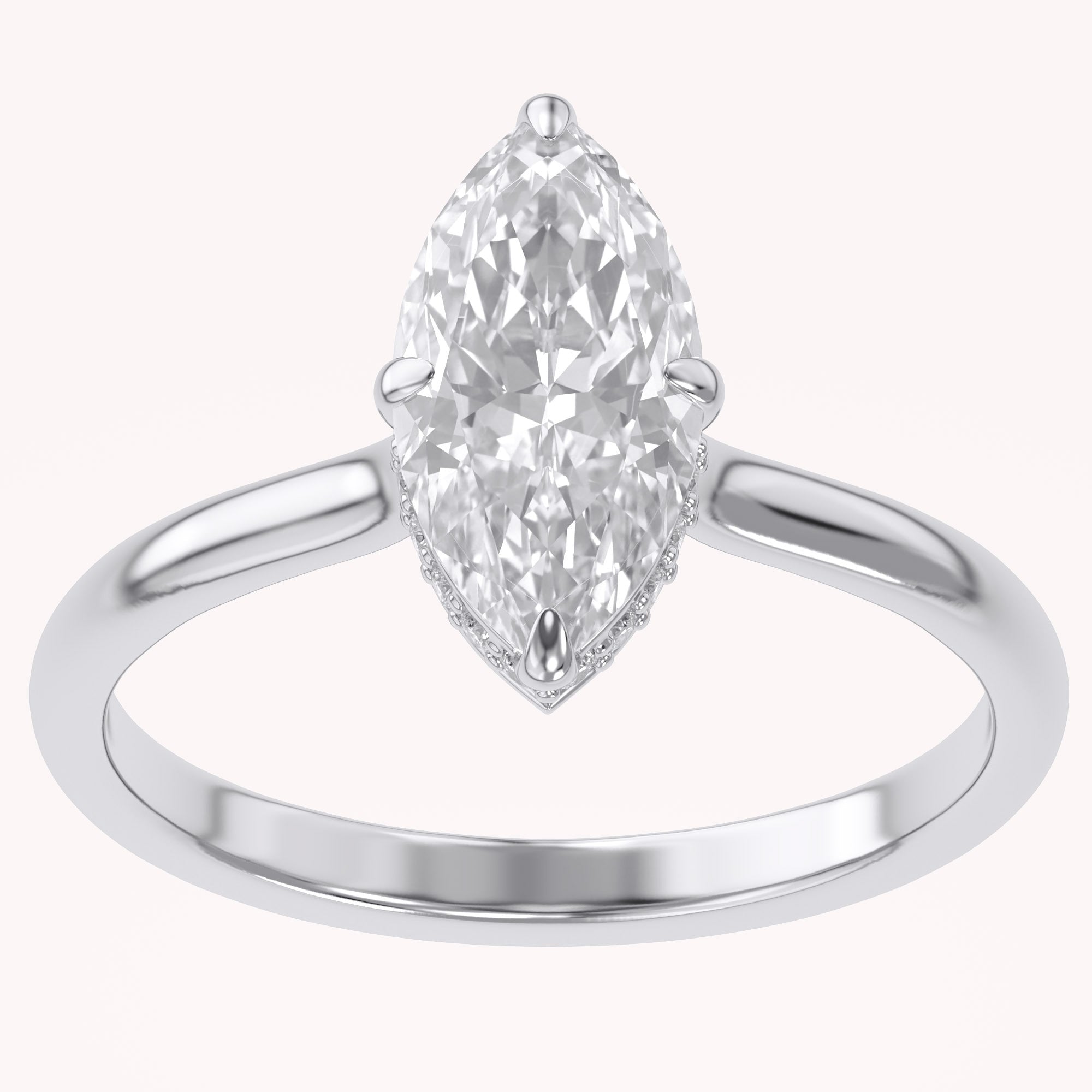 Hidden Halo Solitaire Engagement Ring Marquise and Round Lab Grown Diamond