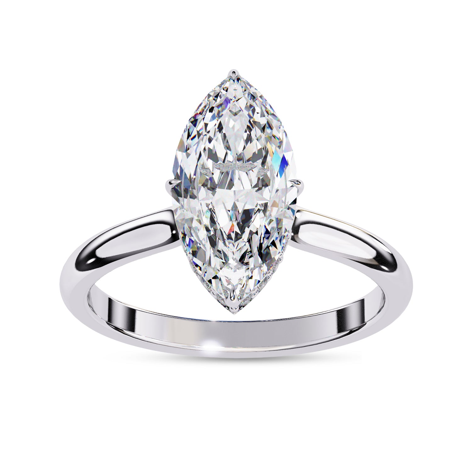 Hidden Halo Solitaire Engagement Ring Marquise and Round Lab Grown Diamond