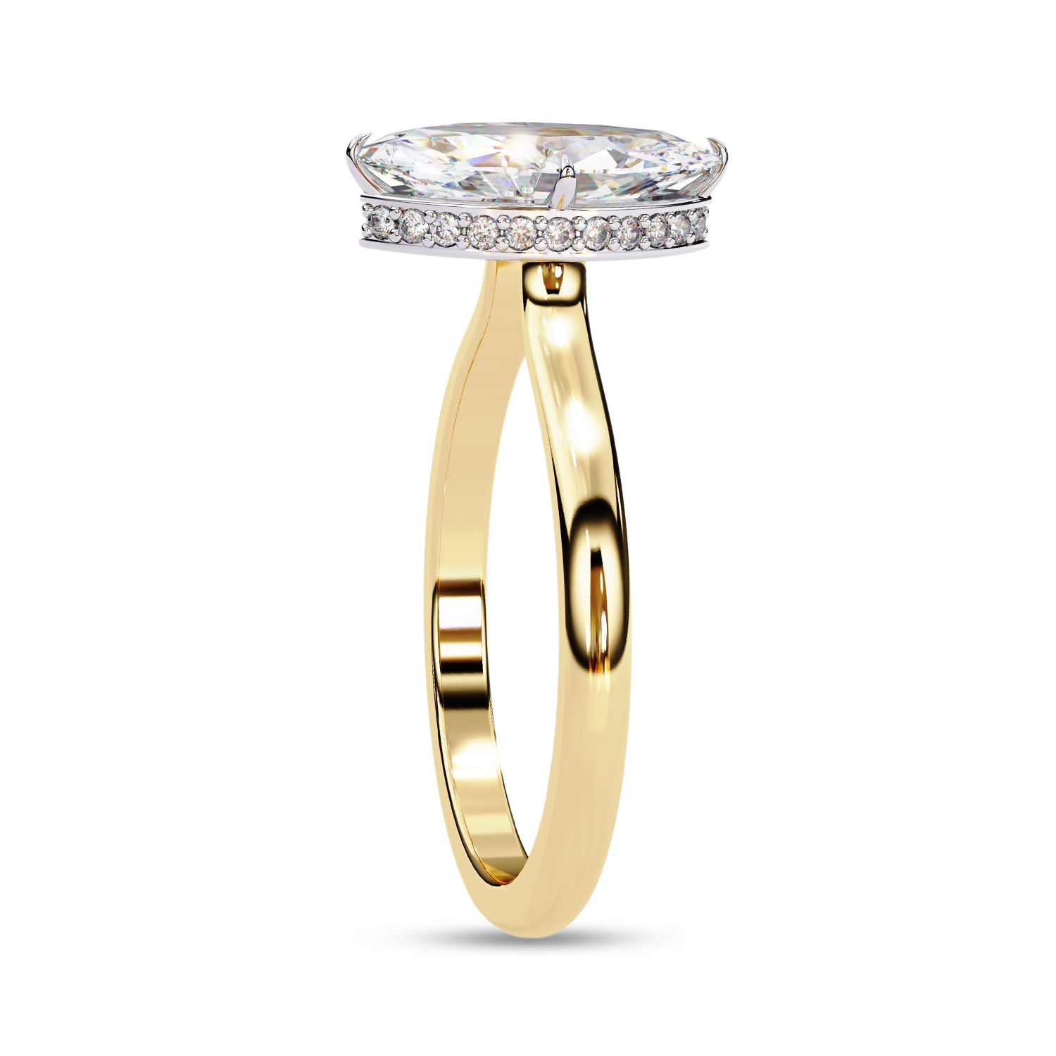 Hidden Halo Solitaire Engagement Ring Marquise and Round Lab Grown Diamond