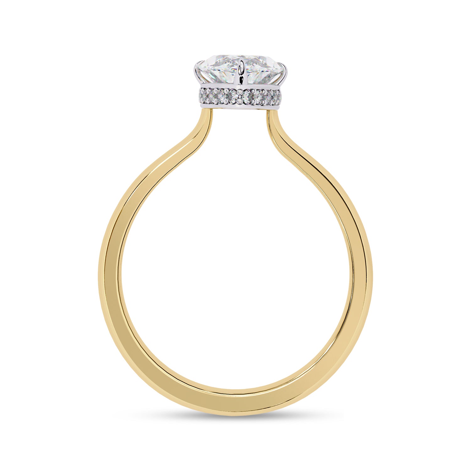 Hidden Halo Solitaire Engagement Ring Marquise and Round Lab Grown Diamond