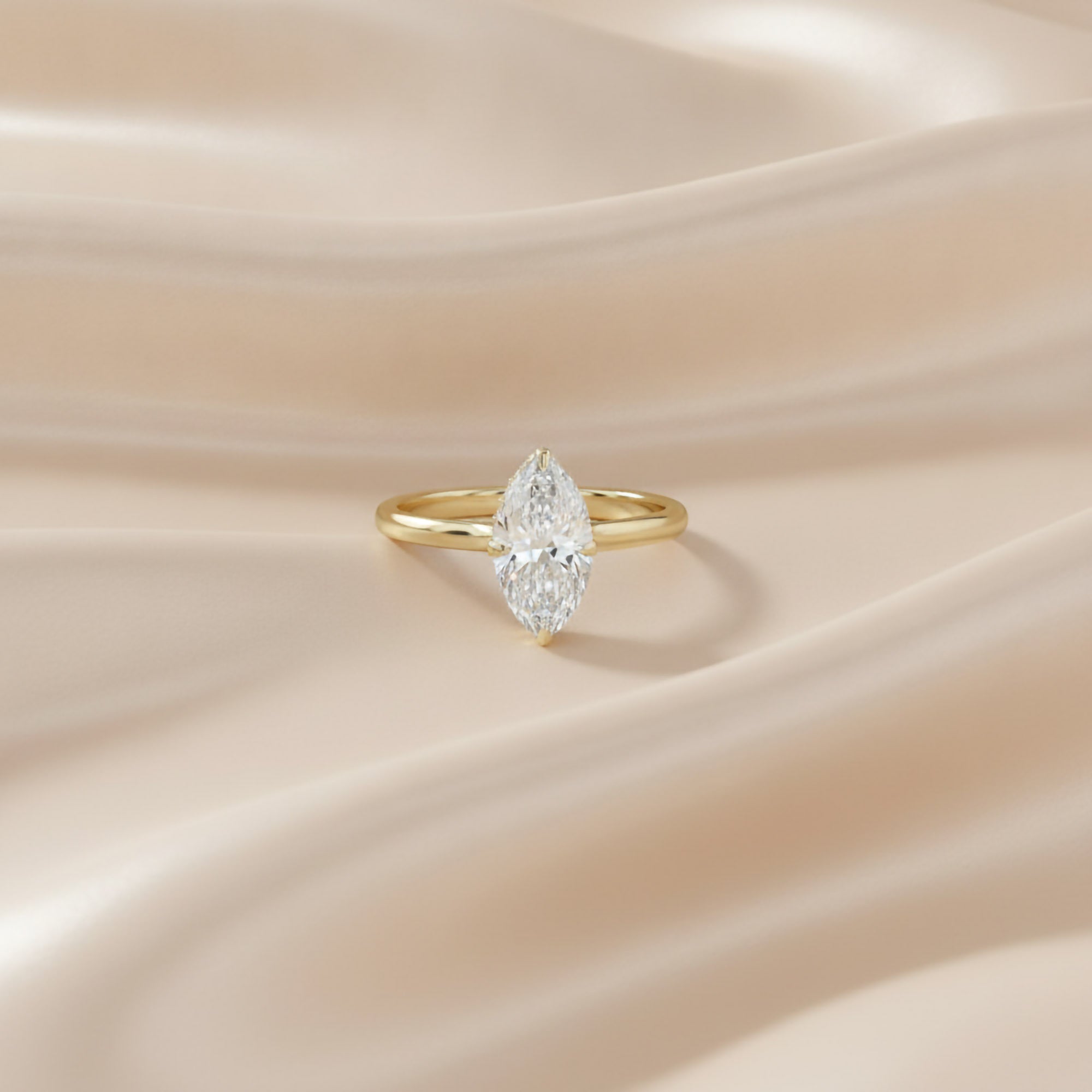 Hidden Halo Solitaire Engagement Ring Marquise and Round Lab Grown Diamond