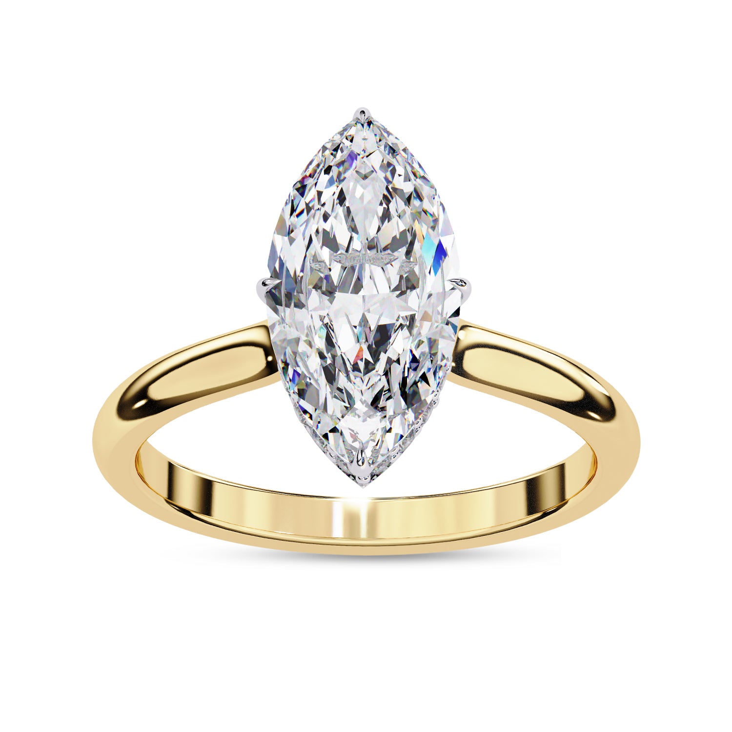Hidden Halo Solitaire Engagement Ring Marquise and Round Lab Grown Diamond