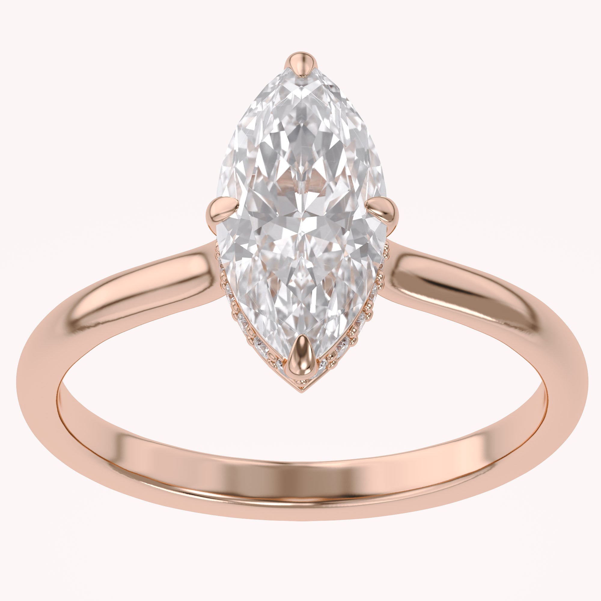 Hidden Halo Solitaire Engagement Ring Marquise and Round Lab Grown Diamond